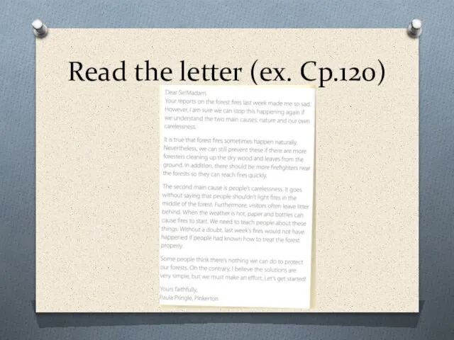 Read the letter (ex. Cp.120)