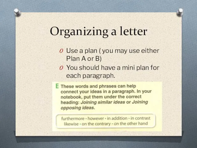 Organizing a letter Use a plan ( you may use either