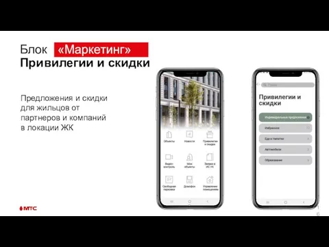 Блок «Маркетинг» Привилегии и скидки Предложения и скидки для жильцов от
