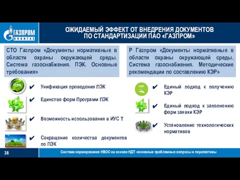 ОЖИДАЕМЫЙ ЭФФЕКТ ОТ ВНЕДРЕНИЯ ДОКУМЕНТОВ ПО СТАНДАРТИЗАЦИИ ПАО «ГАЗПРОМ» Унификация проведения