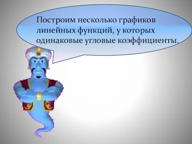 Построим несколько графиков линейных функций, у которых одинаковые угловые коэффициенты.