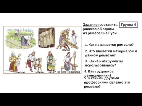 Группа 4 Задание: составить рассказ об одном из ремёсел на Руси