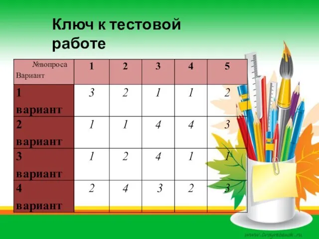 Ключ к тестовой работе