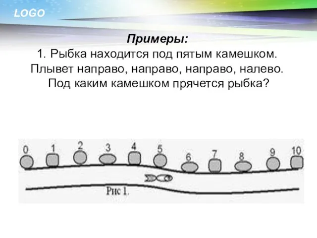 Примеры: 1. Рыбка находится под пятым камешком. Плывет направо, направо, направо,