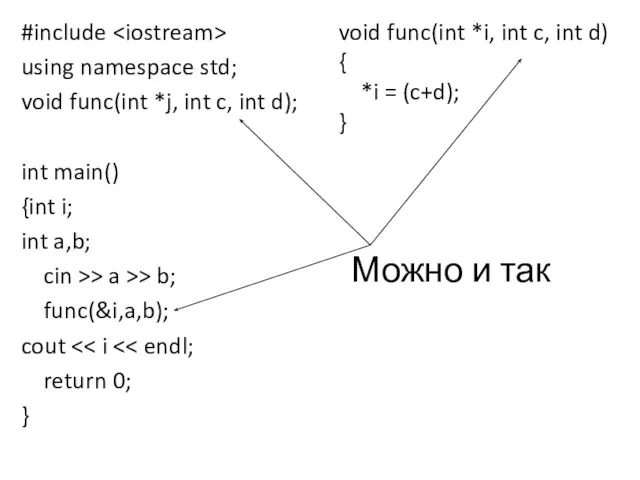 #include using namespace std; void func(int *j, int c, int d);