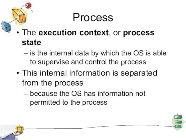 Process The execution context, or process state is the internal data