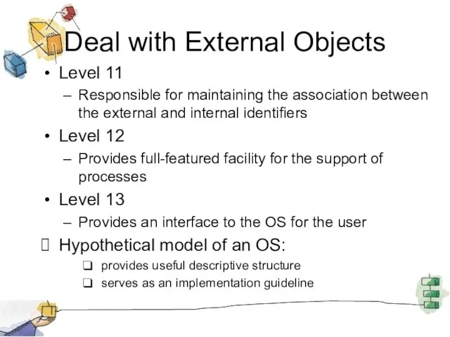 Deal with External Objects Level 11 Responsible for maintaining the association