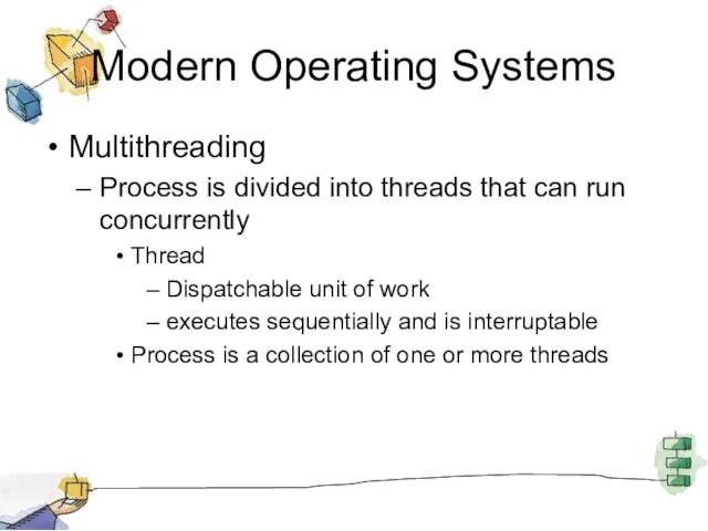 Modern Operating Systems Multithreading Process is divided into threads that can