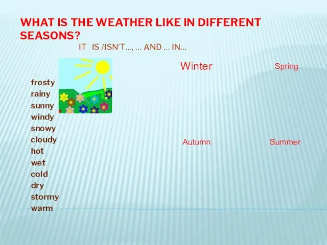 WHAT IS THE WEATHER LIKE IN DIFFERENT SEASONS? IT IS /ISN’T…,