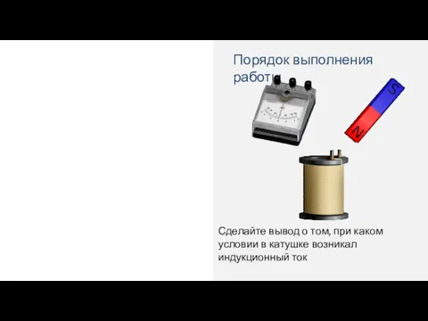 Порядок выполнения работы Сделайте вывод о том, при каком условии в катушке возникал индукционный ток