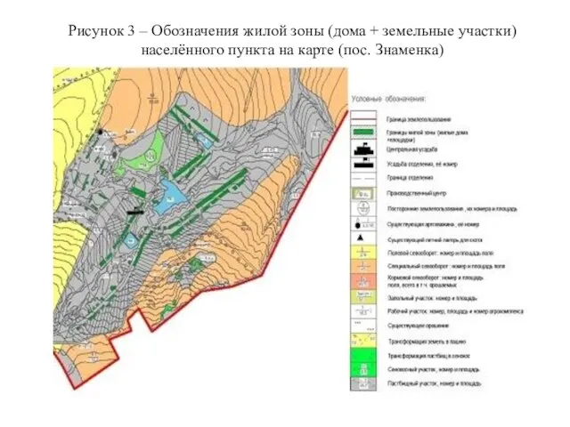 Рисунок 3 – Обозначения жилой зоны (дома + земельные участки) населённого пункта на карте (пос. Знаменка)