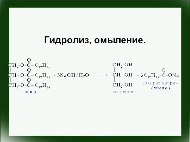 Гидролиз, омыление.