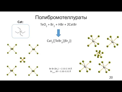 Полибромотеллураты TeO2 + Br2 + HBr + 2CatBr Br-Br (Br2) =