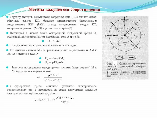 Методы кажущегося сопротивления В группу методов кажущегося сопротивления (КС) входят метод