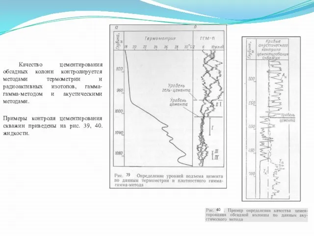 Качество цементирования обсадных колонн контролируется методами термометрии и радиоактивных изотопов, гамма-гамма-методом