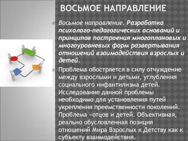 ВОСЬМОЕ НАПРАВЛЕНИЕ Восьмое направление. Разработка психолого-педагогических оснований и принципов построения многоплановых