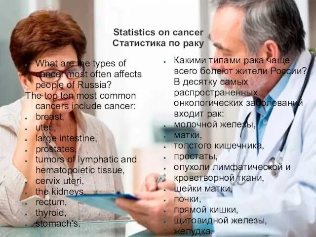 Statistics on cancer Статистика по раку What are the types of