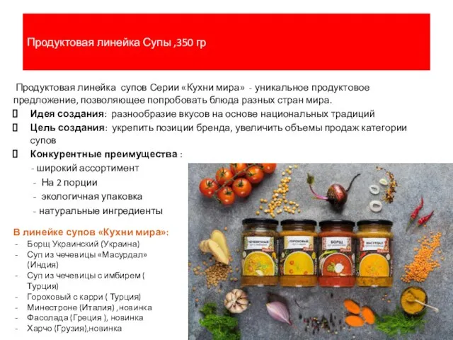 Продуктовая линейка Супы ,350 гр Продуктовая линейка супов Серии «Кухни мира»