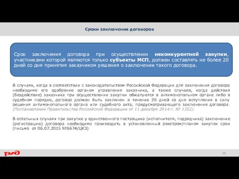 Сроки заключения договоров Срок заключения договора при осуществлении неконкурентной закупки, участниками