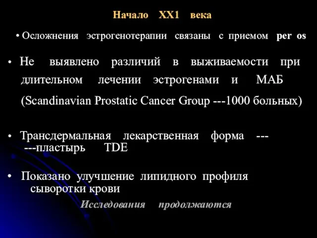 Начало ХХ1 века Осложнения эстрогенотерапии связаны с приемом per os Не