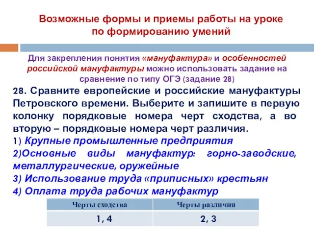 Возможные формы и приемы работы на уроке по формированию умений Для