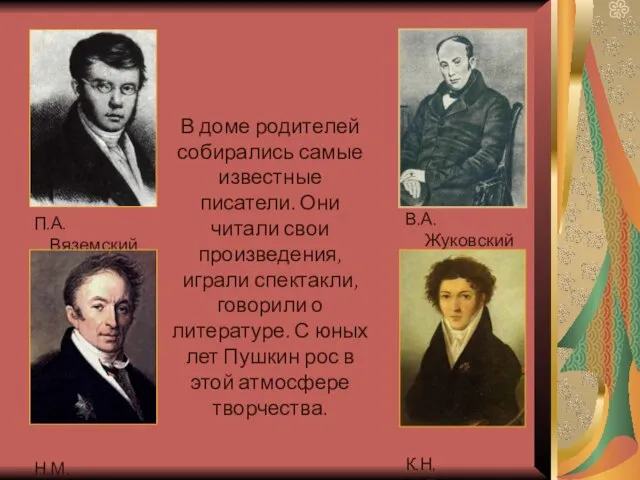 В.А. Жуковский П.А. Вяземский Н.М. Карамзин В.А. Жуковский К.Н. Батюшков В