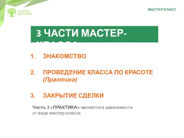 МАСТЕР-КЛАСС ЗНАКОМСТВО ПРОВЕДЕНИЕ КЛАССА ПО КРАСОТЕ (Практика) ЗАКРЫТИЕ СДЕЛКИ 3 ЧАСТИ