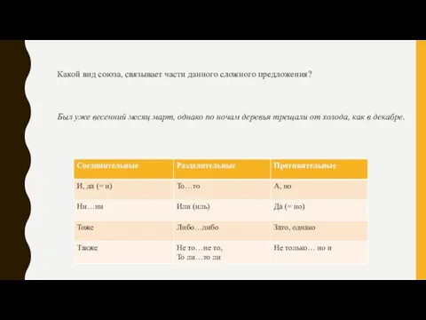 Какой вид союза, связывает части данного сложного предложения? Был уже весенний