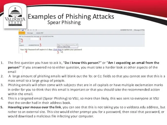 Examples of Phishing Attacks Spear Phishing The first question you have