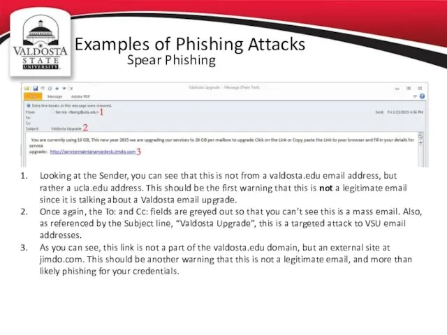 Examples of Phishing Attacks Spear Phishing Looking at the Sender, you