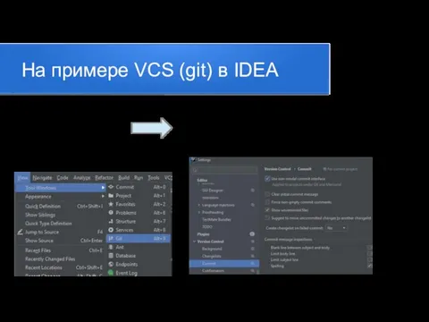 На примере VCS (git) в IDEA 1) Если нет вкладки, ее