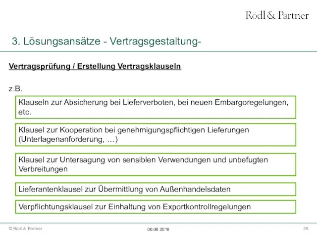 3. Lösungsansätze - Vertragsgestaltung- Klauseln zur Absicherung bei Lieferverboten, bei neuen