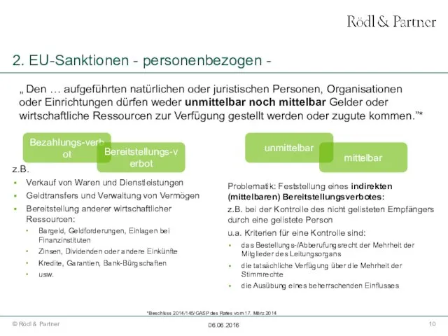 2. EU-Sanktionen - personenbezogen - z.B. Verkauf von Waren und Dienstleistungen