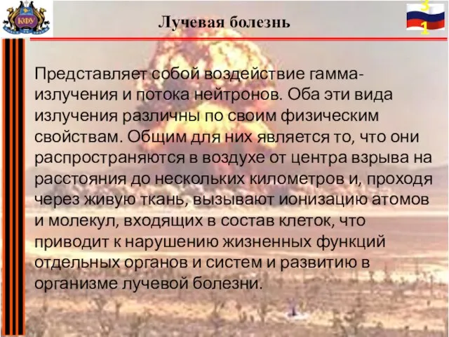 Представляет собой воздействие гамма-излучения и потока нейтронов. Оба эти вида излучения