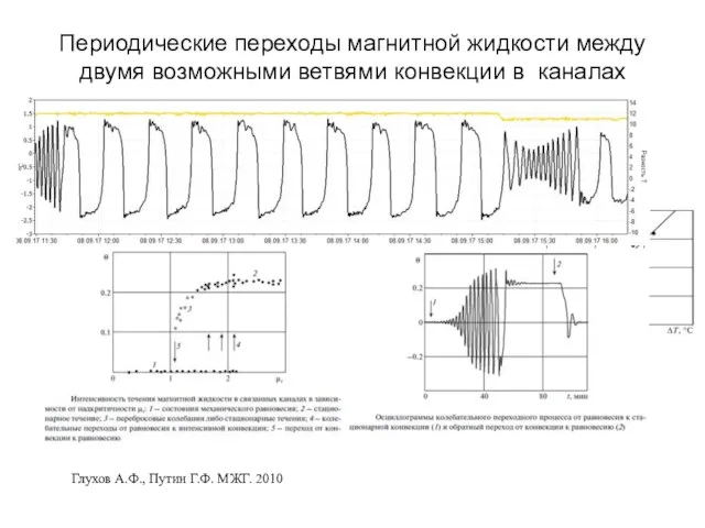 Периодические переходы магнитной жидкости между двумя возможными ветвями конвекции в каналах