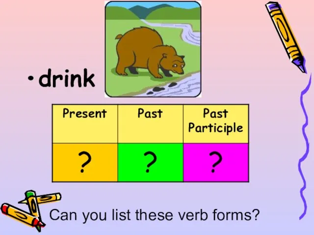 drink Can you list these verb forms?