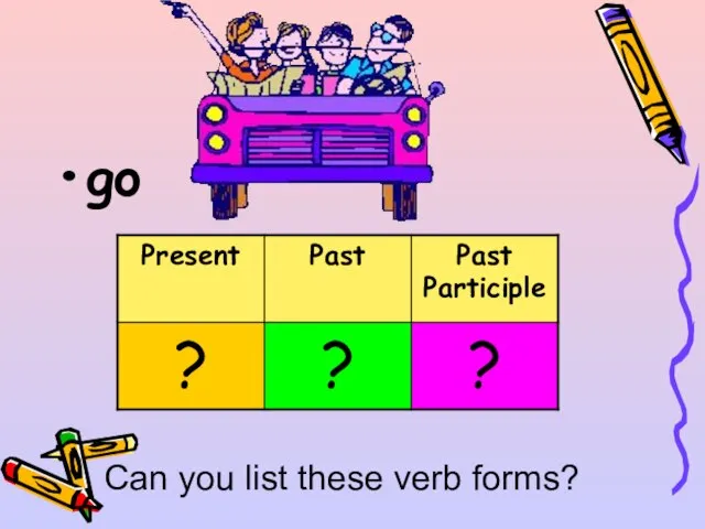 go Can you list these verb forms?