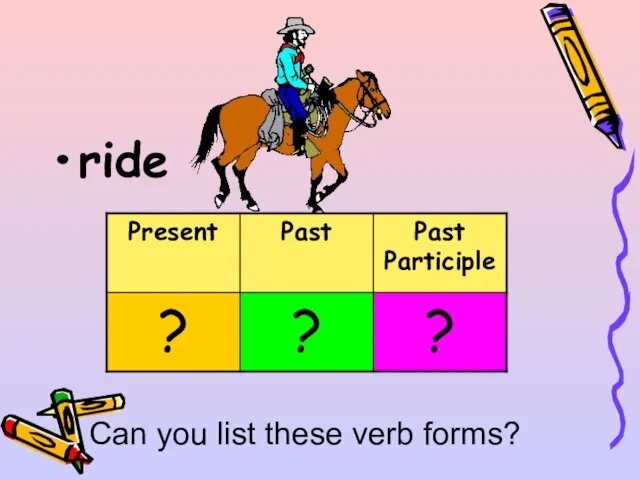 ride Can you list these verb forms?