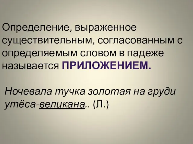 Определение, выраженное существительным, согласованным с определяемым словом в падеже называется ПРИЛОЖЕНИЕМ.