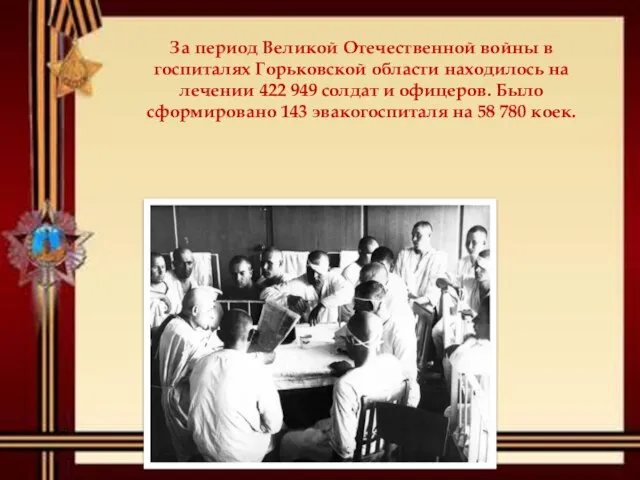За период Великой Отечественной войны в госпиталях Горьковской области находилось на