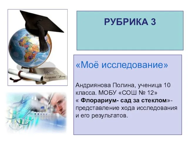 РУБРИКА 3 «Моё исследование» Андриянова Полина, ученица 10 класса. МОБУ «СОШ