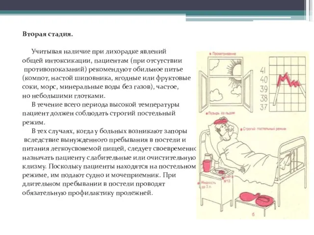 Вторая стадия. Учитывая наличие при лихорадке явлений общей интоксикации, пациентам (при