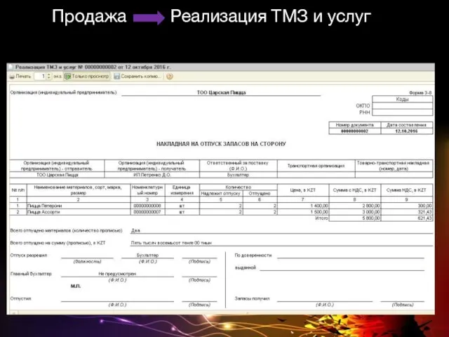 Продажа Реализация ТМЗ и услуг