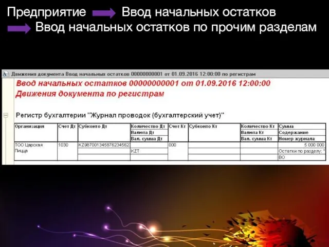 Предприятие Ввод начальных остатков Ввод начальных остатков по прочим разделам