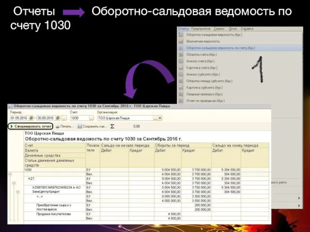 Отчеты Оборотно-сальдовая ведомость по счету 1030