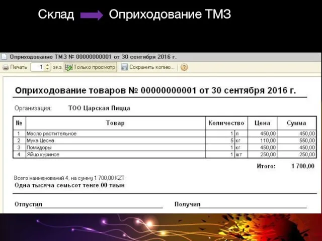 Склад Оприходование ТМЗ