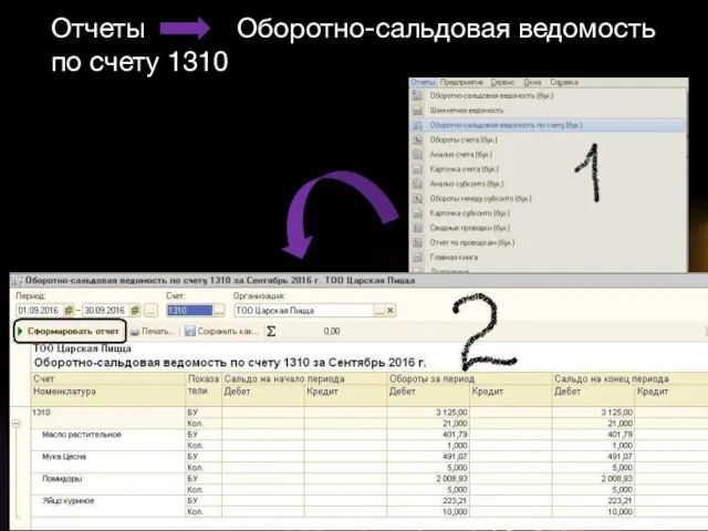 Отчеты Оборотно-сальдовая ведомость по счету 1310