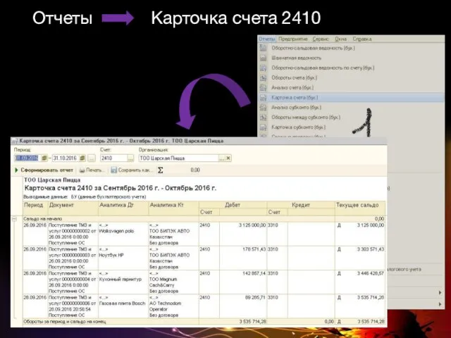 Отчеты Карточка счета 2410
