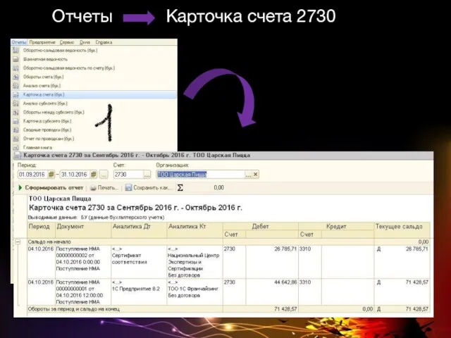 Отчеты Карточка счета 2730