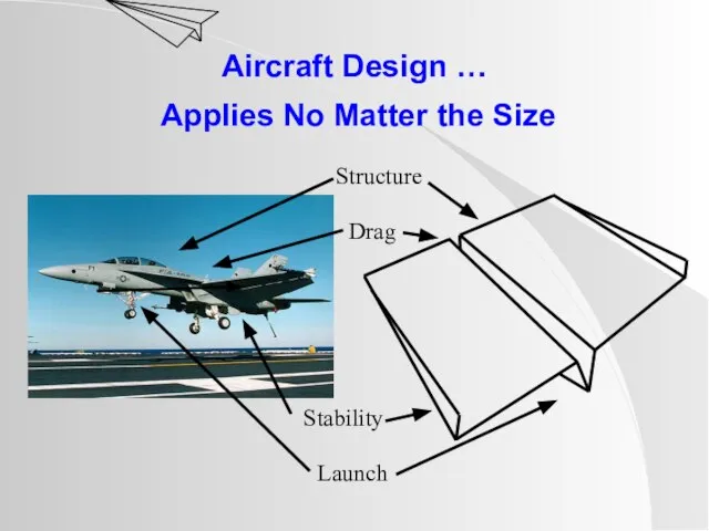 Aircraft Design … Applies No Matter the Size Structure Stability Drag Launch